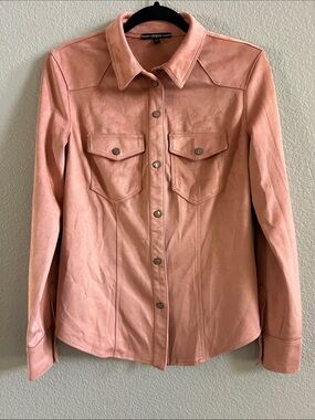 GUESS Dusty Rose Faux-Suede Button Front Shirt Jacket Size S